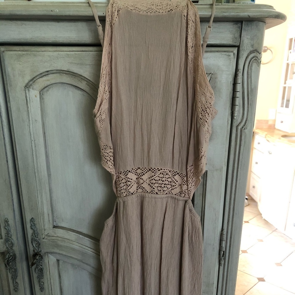 American Eagle Blush long maxi dress side slit high neck side cutout